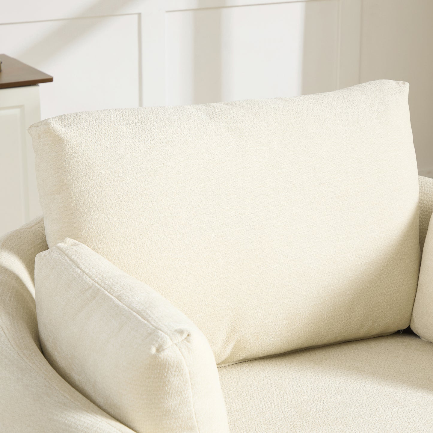 360° Swivel Barrel Chair with Chenille Fabric & 3 Pillows - Beige