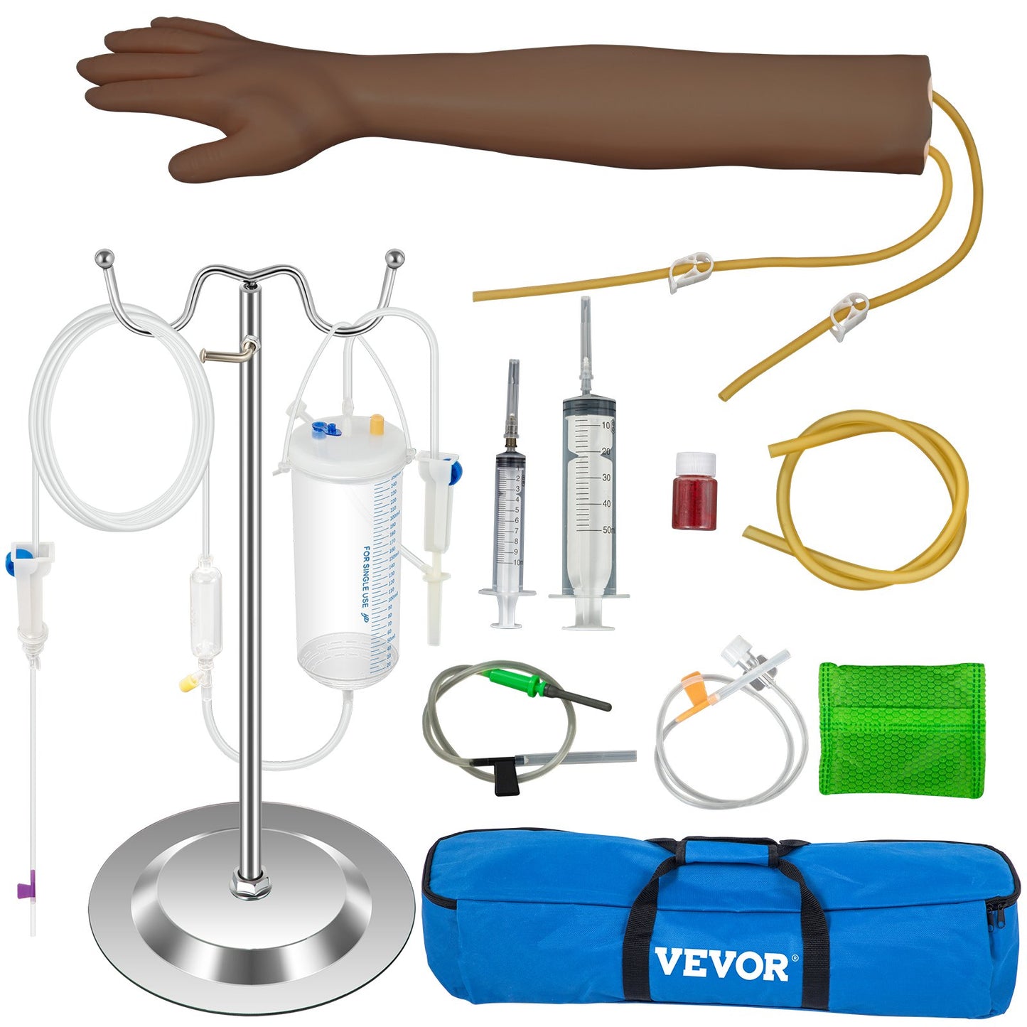 Phlebotomy Practice Kit - Dark Skin IV Arm with Infusion Stand