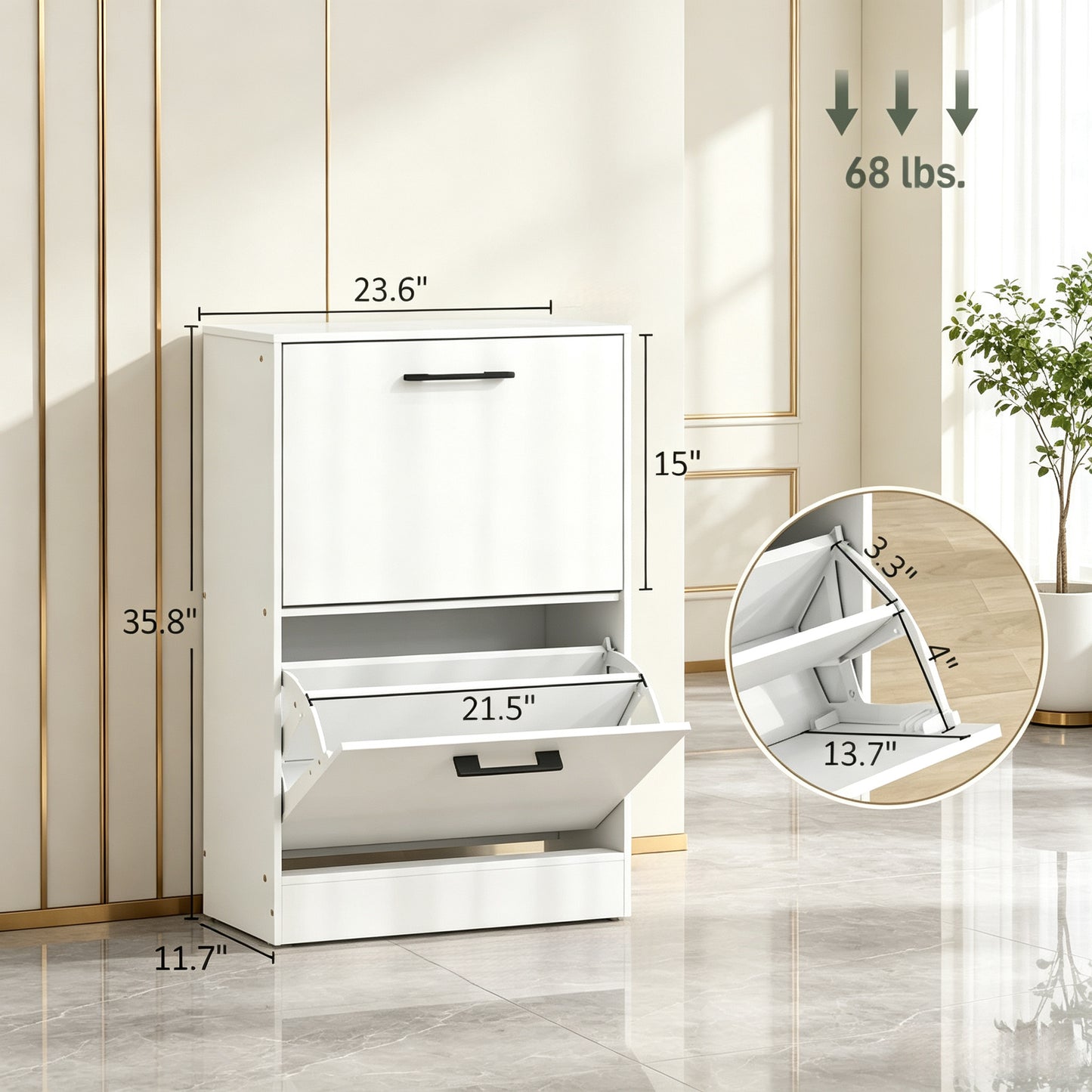 Shoe Cabinet with 2 Flip Drawers & Adjustable Dividers - White