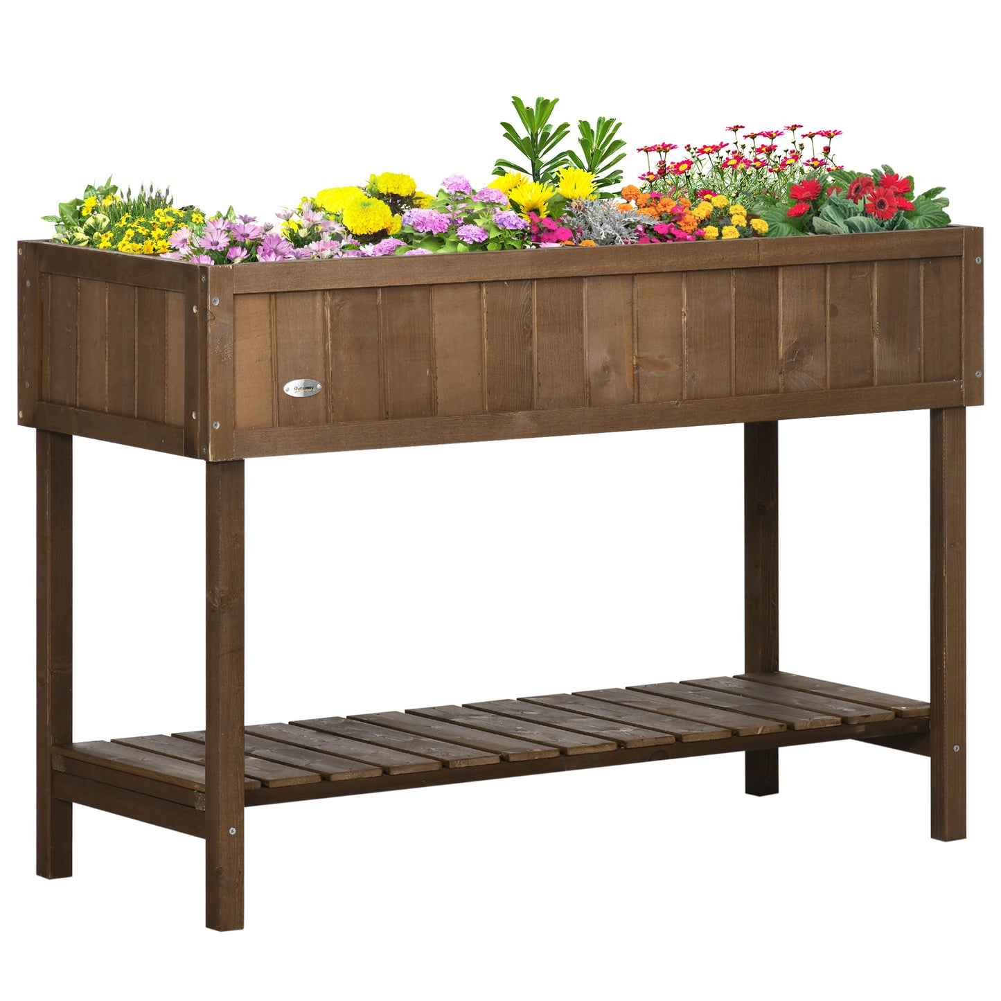 Wooden Raised Garden Bed with 8 Planter Boxes & Open Shelf - Dark Brown