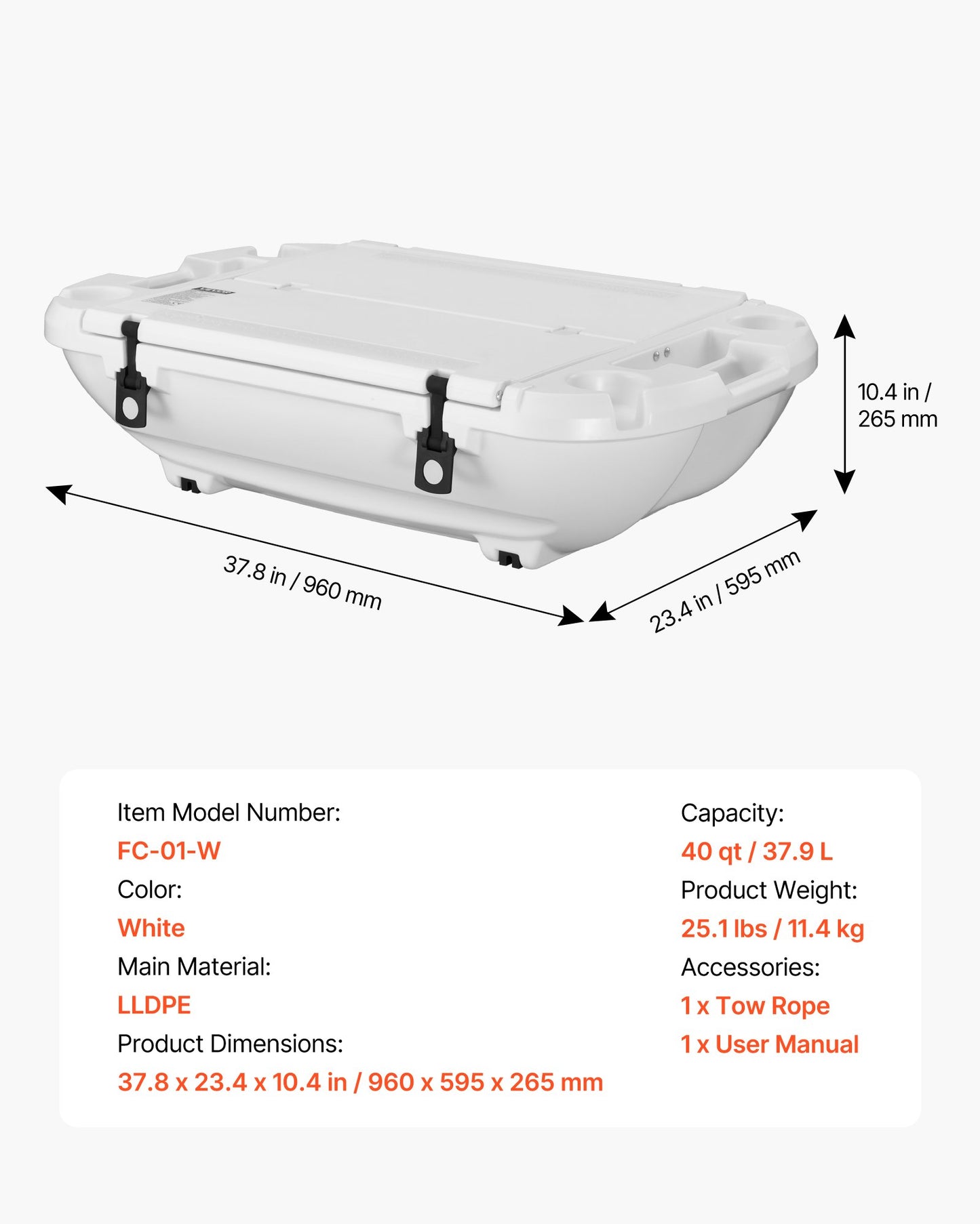 Floating Cooler 40 Qt Ice Chest with Dry Storage & Tow Rope - Water & Land Use