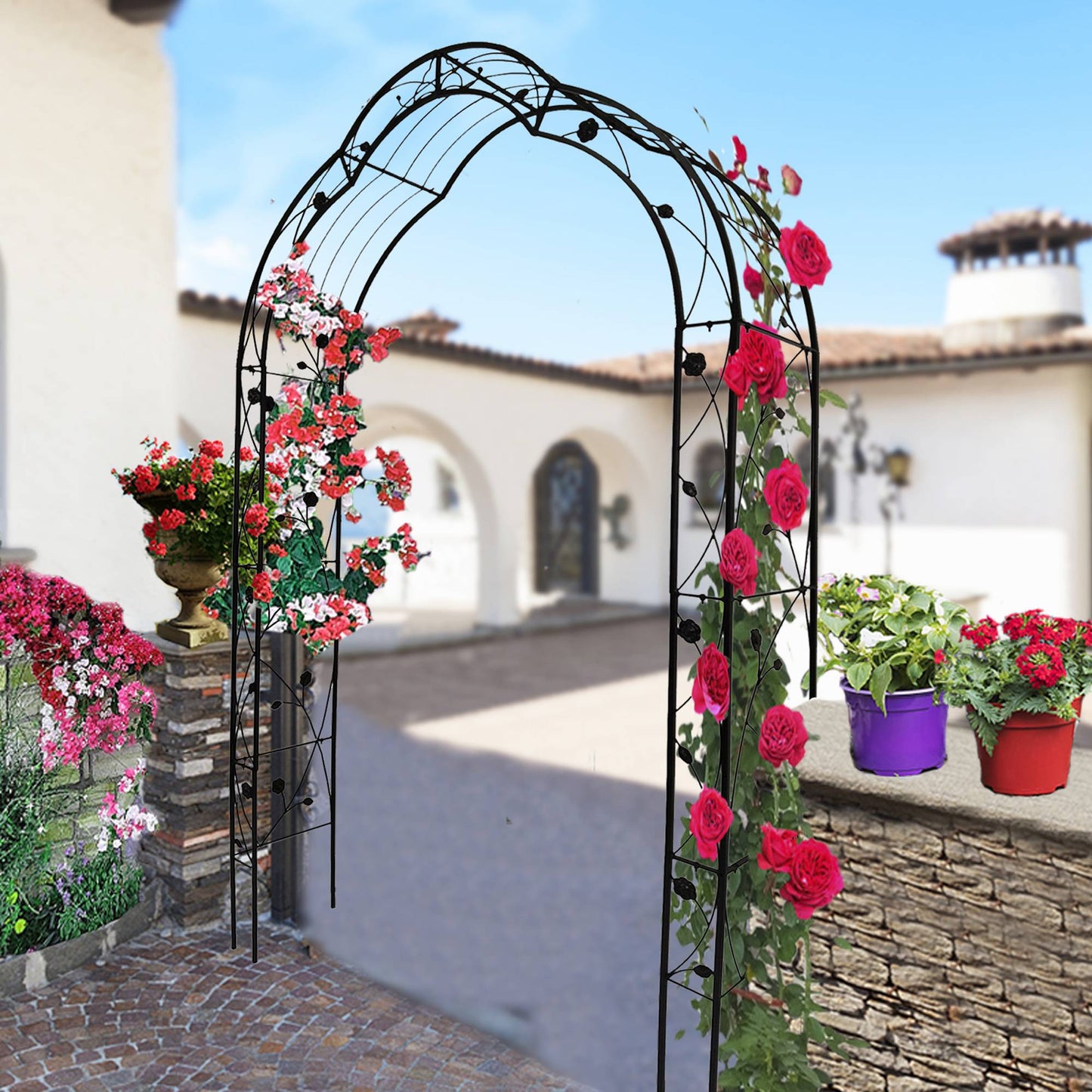 Metal Garden Arch with 8 Styles Freely Assembled Outdoor Trellis for Climbing Plants