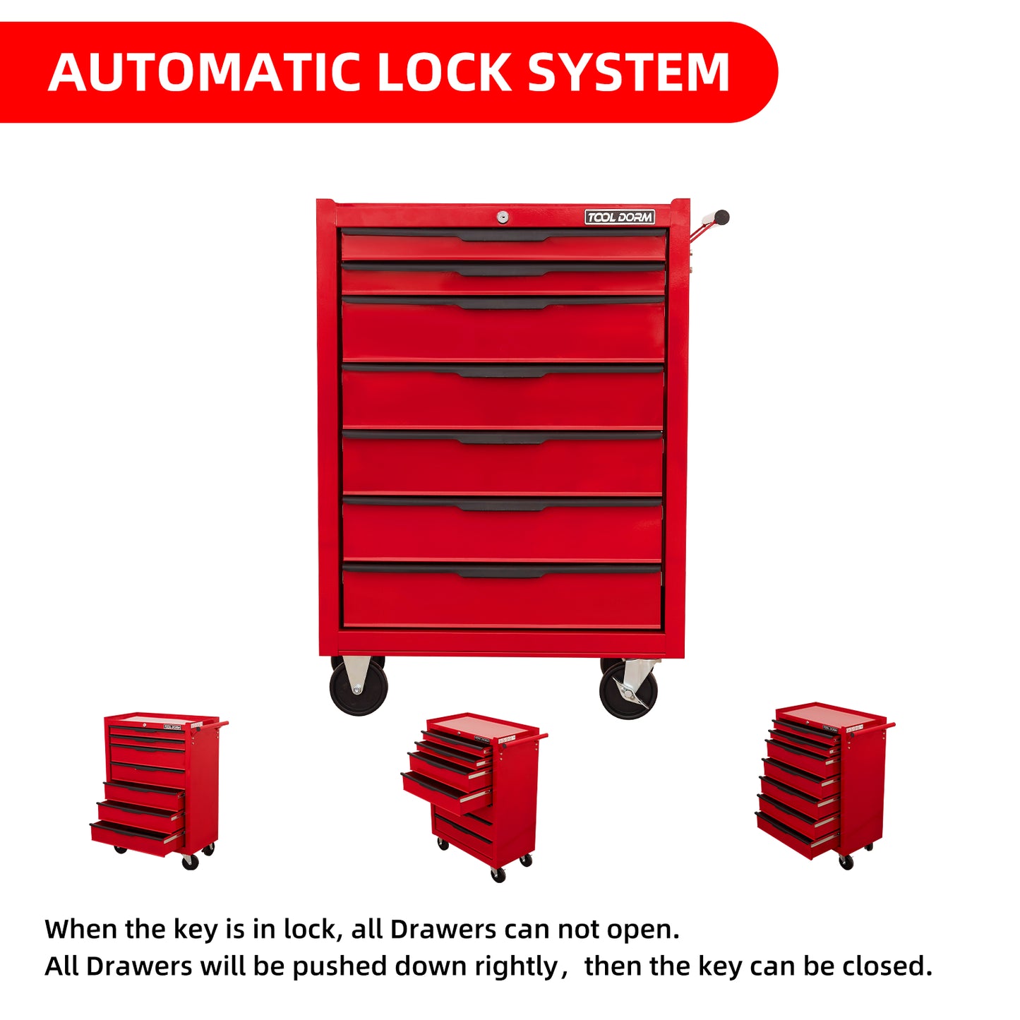 24.2-Inch Metal Rolling Tool Cabinet with Drawers and Locking System