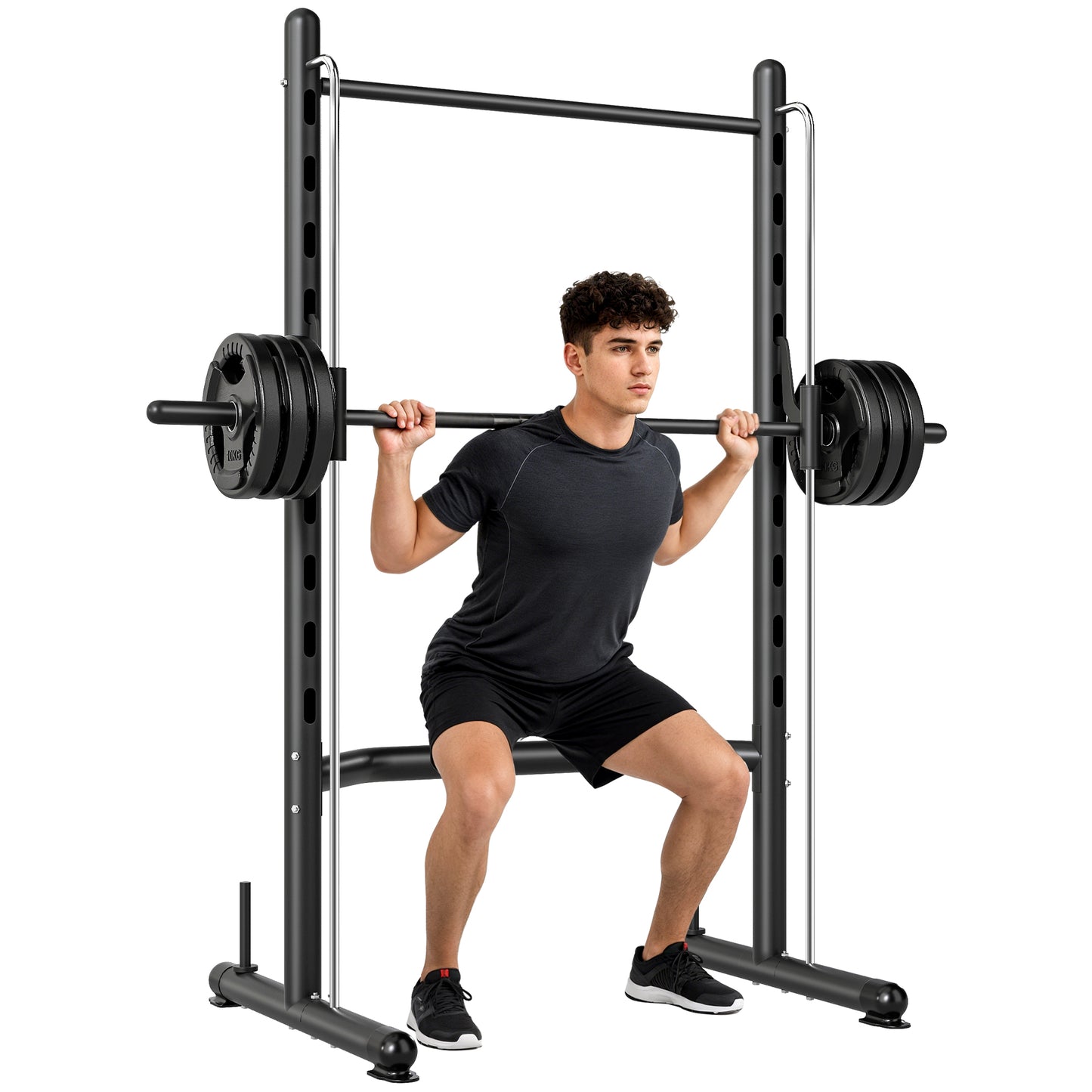Adjustable Squat Rack with Pull-Up Bar & Barbell Holder - Black