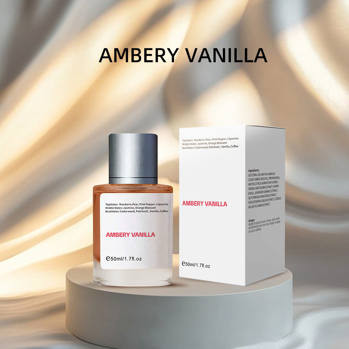 Amber Vanilla Alcohol-Free Perfume Spray 50ml - Long-Lasting Body & Room Fragrance