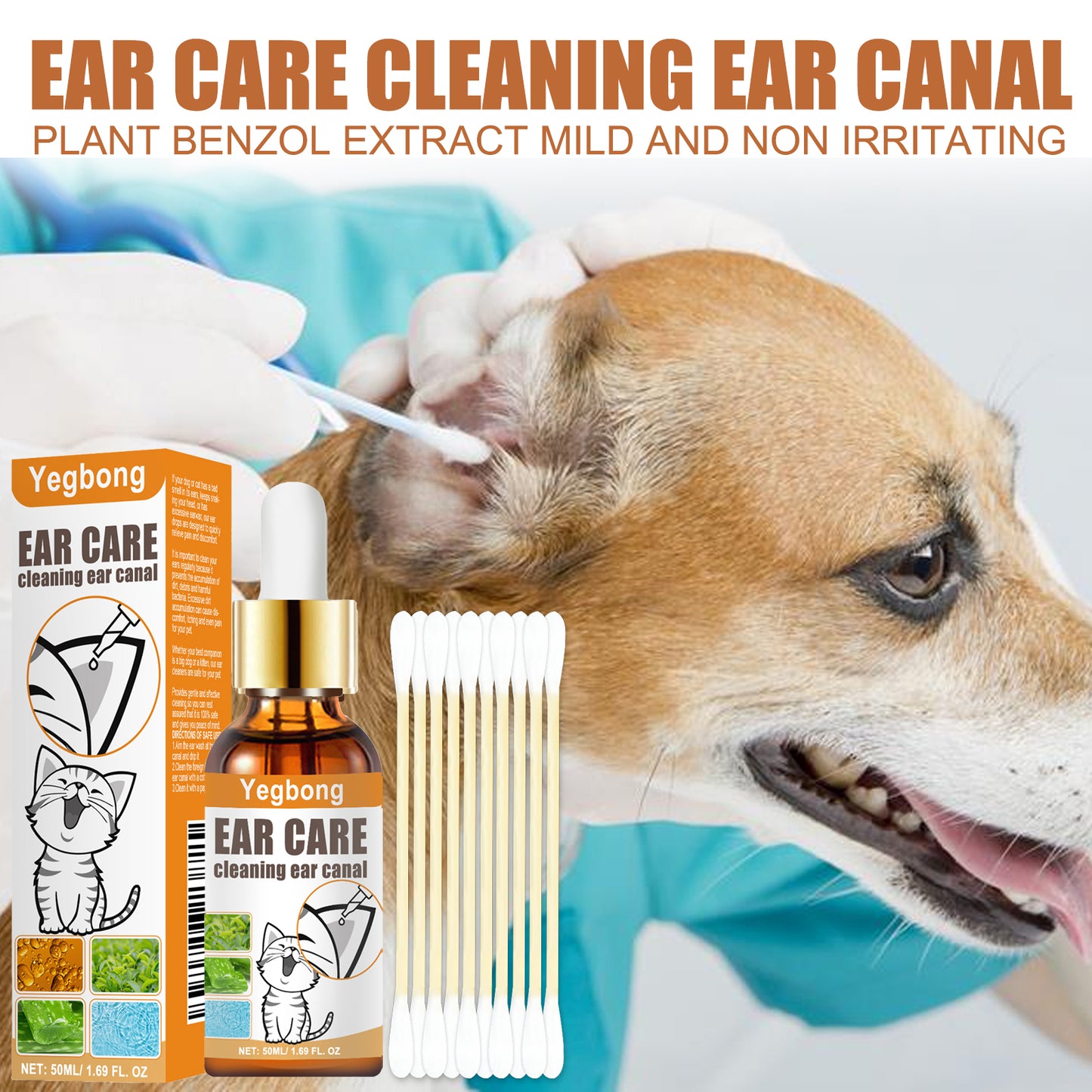 Pet Ear Cleaner Drops for Dogs & Cats - Gentle 50ml Solution with Aloe & Tea Tree Oil