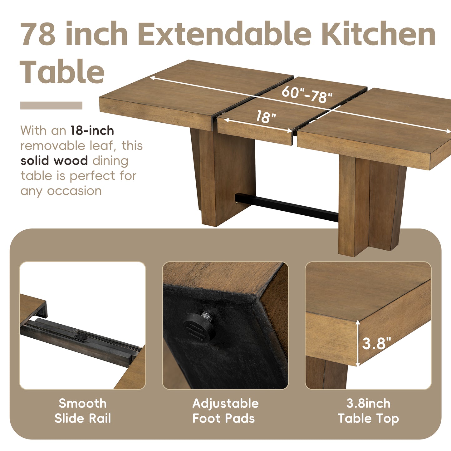 Extendable Wood Dining Table Set for 6 with Bench & 4 Chairs - Brown Gray