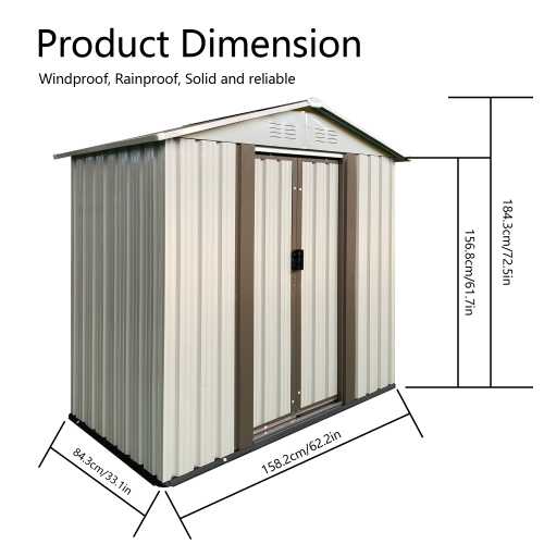 Outdoor Garden Storage Shed 5ft x 3ft with Aluminum Frame White