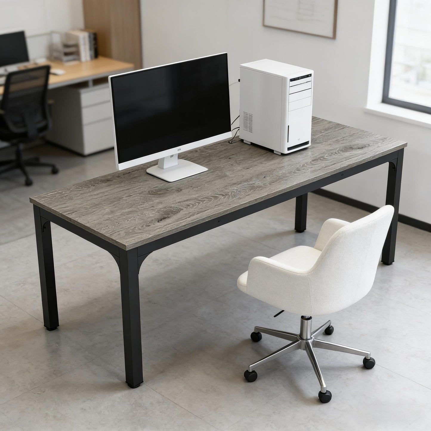 Spacious Rectangle Computer Desk - Black Gray Executive Table