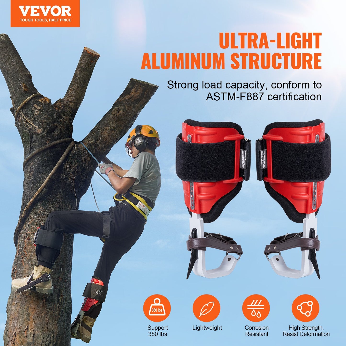 Tree Climbing Spikes for Arborist Tree Maintenance Aluminum Gear Red