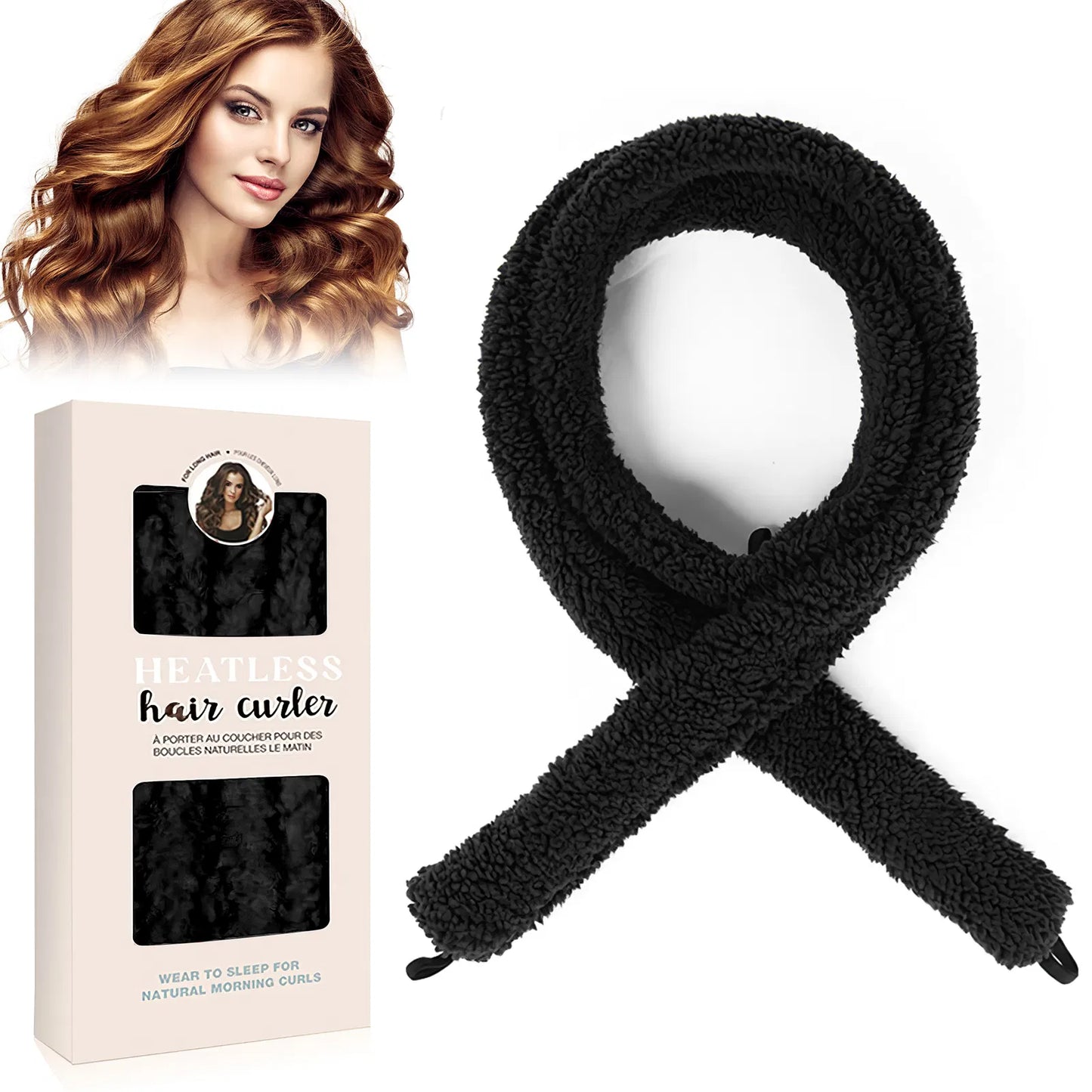Satin Heatless Hair Curler Set - Overnight Frizz-Free Curls - Black