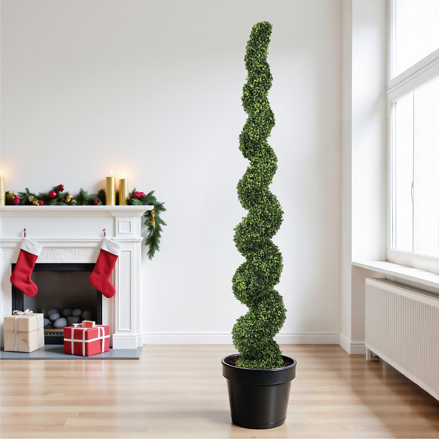 7FT Artificial Spiral Topiary Tree - Large Potted Green Plant