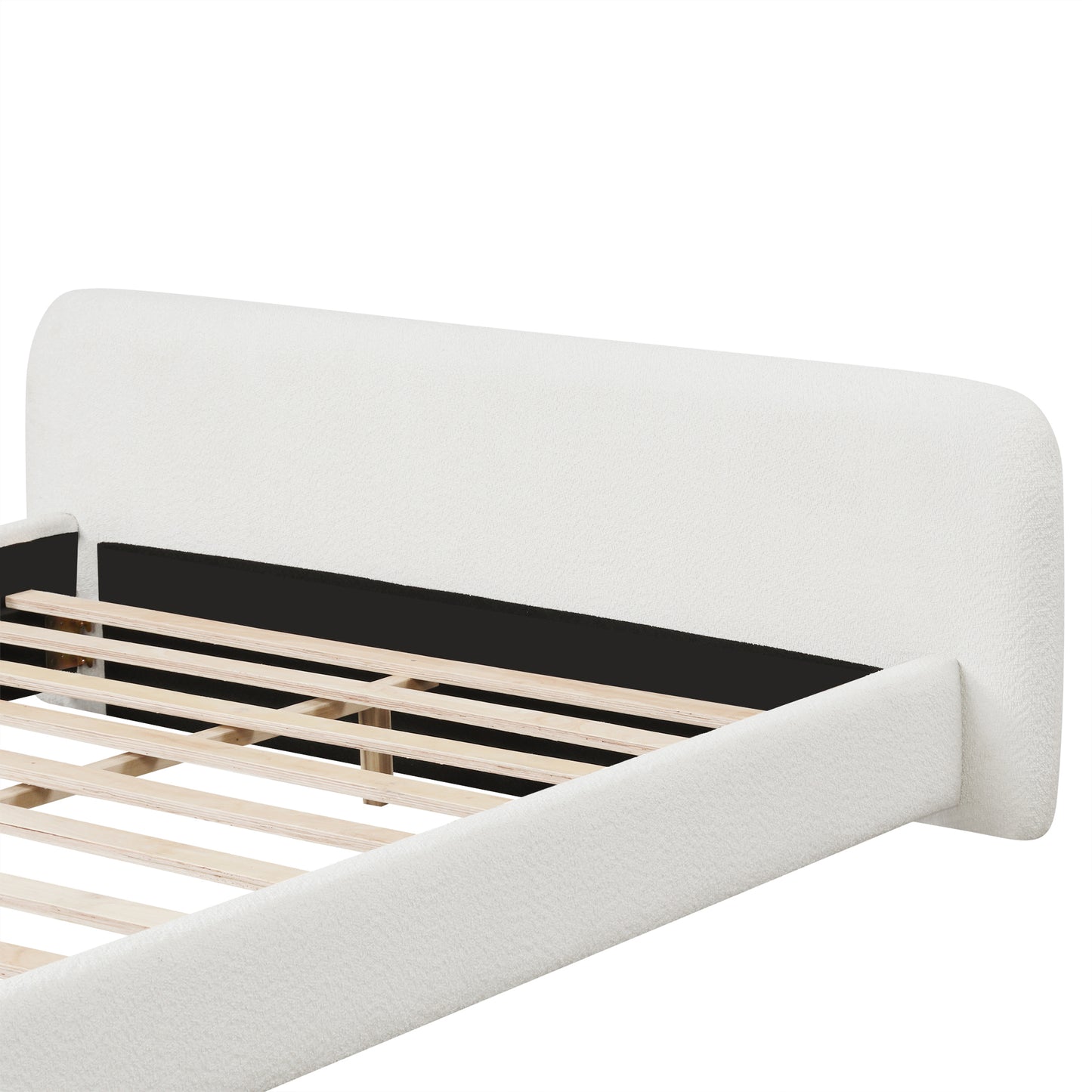 Cozy White Boucle Upholstered Bed - Full Size