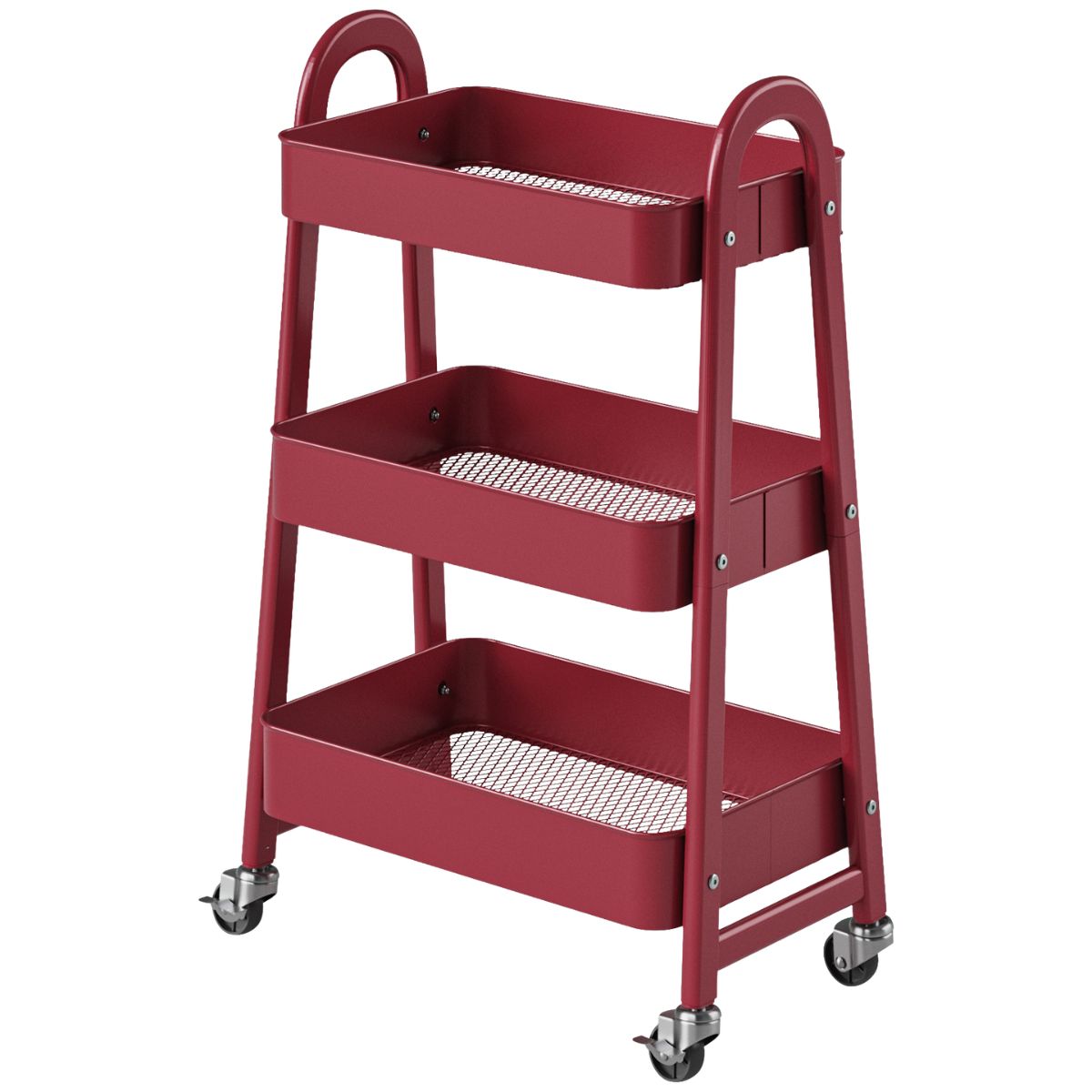 3-Tier Rolling Cart, Metal Utility Storage Lockable Wheels, For