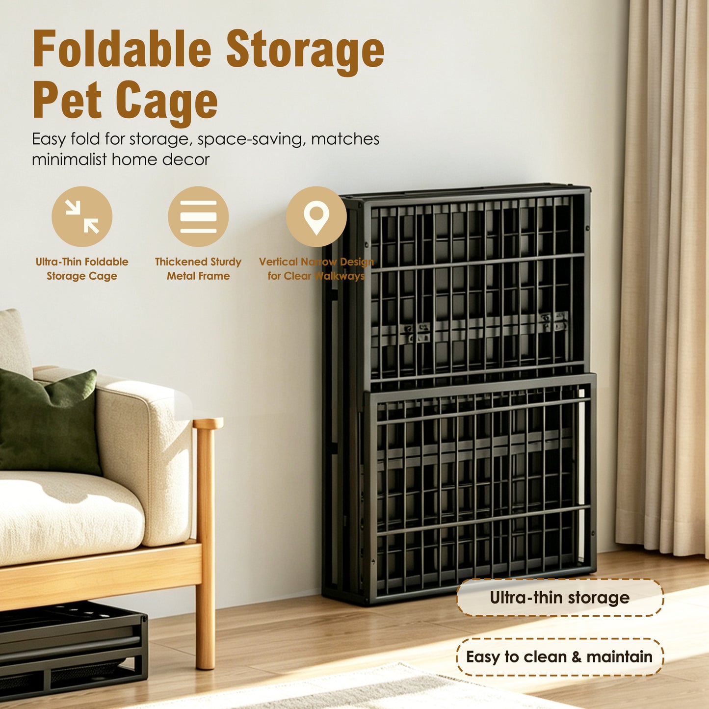 Heavy Duty Dog Crate with Lockable Wheels - Indoor Outdoor Metal Kennel, Perforated Top