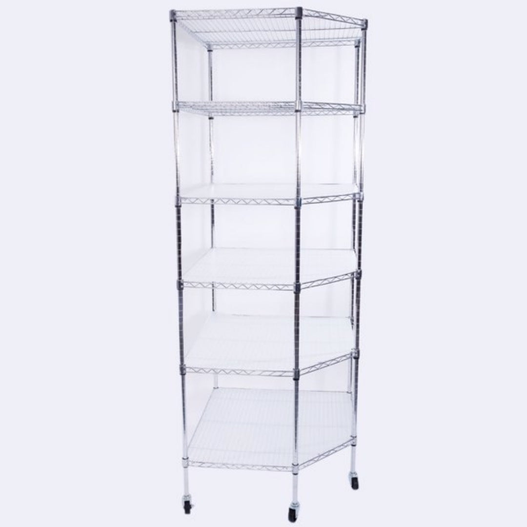 6-Layer Polygonal Corner Shelving Unit - Chrome Plated Storage Rack