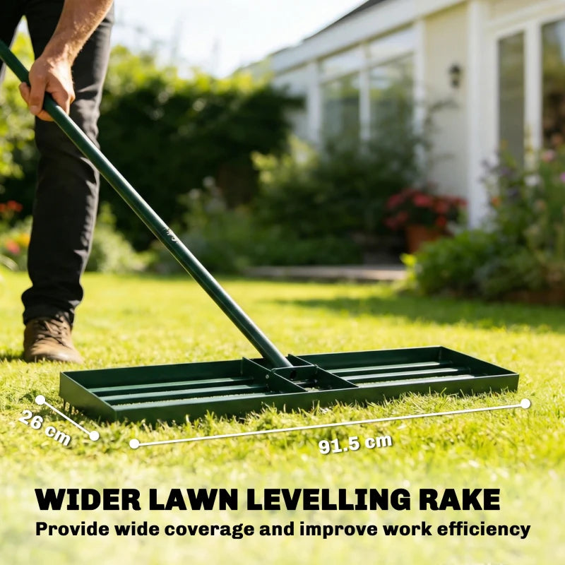 Heavy Duty Lawn Leveling Rake - 36" Wide Metal Head, Green