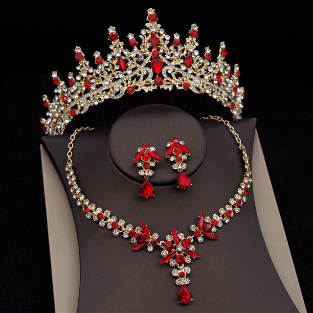 Luxury Bridal Jewelry Set with Tiara Crown Necklace and Earrings - Multiple Colors