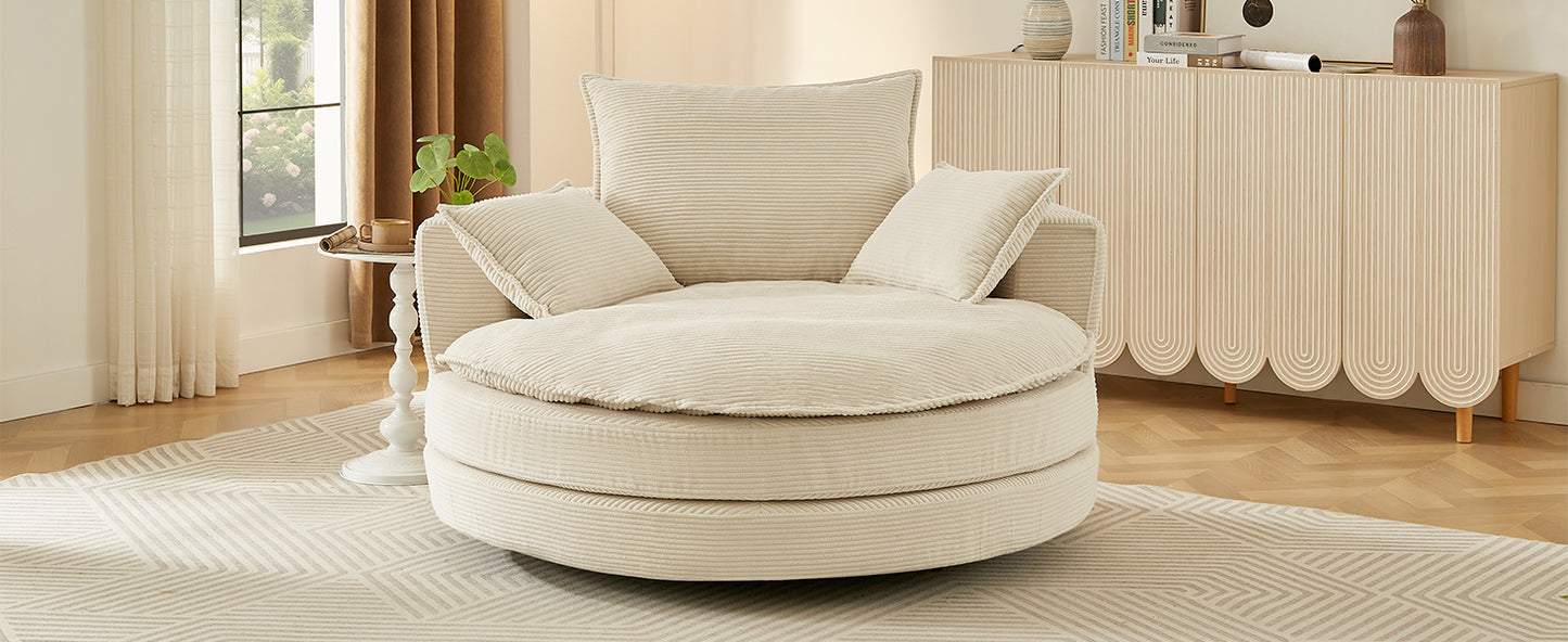 Oversized 360° Swivel Accent Chair with Dual-Layer Cushion - Beige