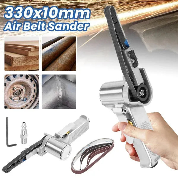 10mm Pneumatic Belt Sander - Handheld Air-Powered Grinder Polisher with 5 Belts