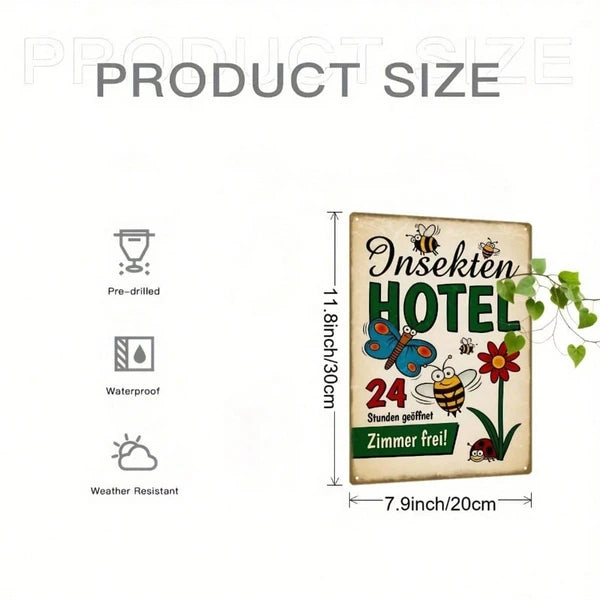 Retro Insect Hotel Metal Wall Art Sign - 20 cm