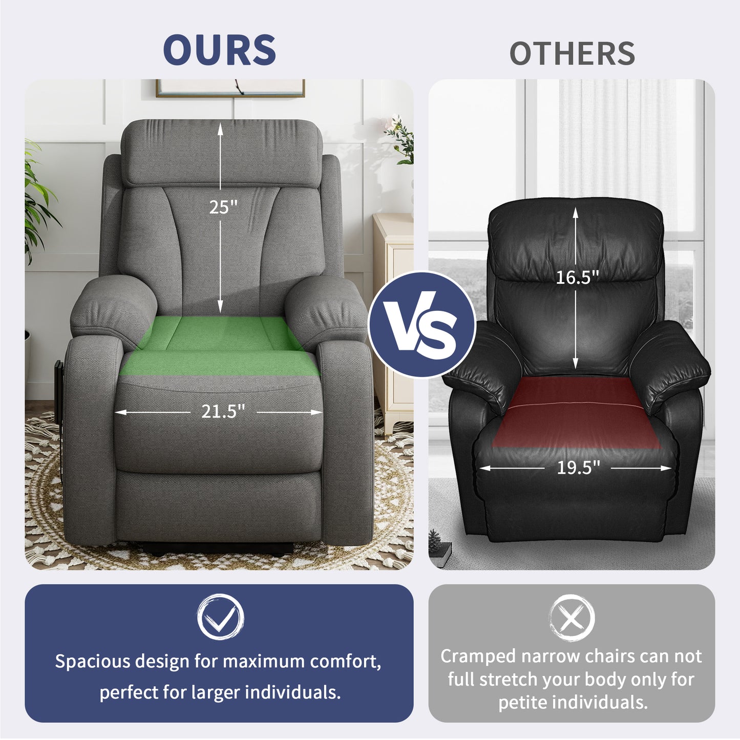 Power Lift Recliner for Elderly - Adjustable Dark Gray Velvet Chair