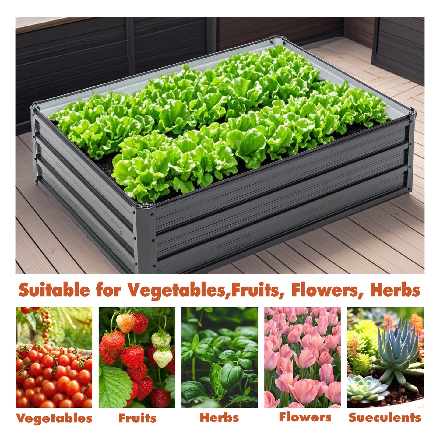 Metal Raised Garden Bed - Galvanized Planter Box 4x3x1 ft - Black