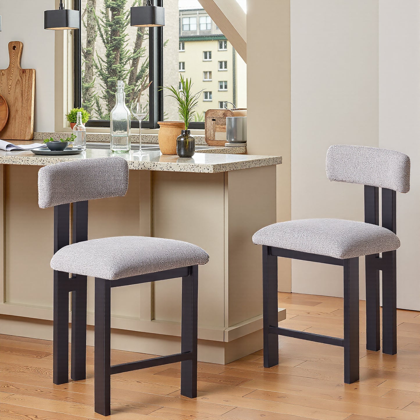 26.5 Stylish Round Stools With Low Back - Comfortable Upholstered