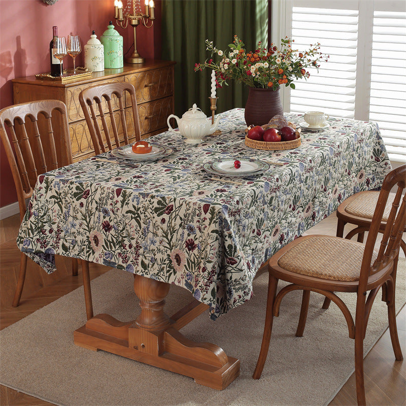 Rectangular Jacquard Tea Table Cloth - Rustic Floral Pattern, Multiple Sizes