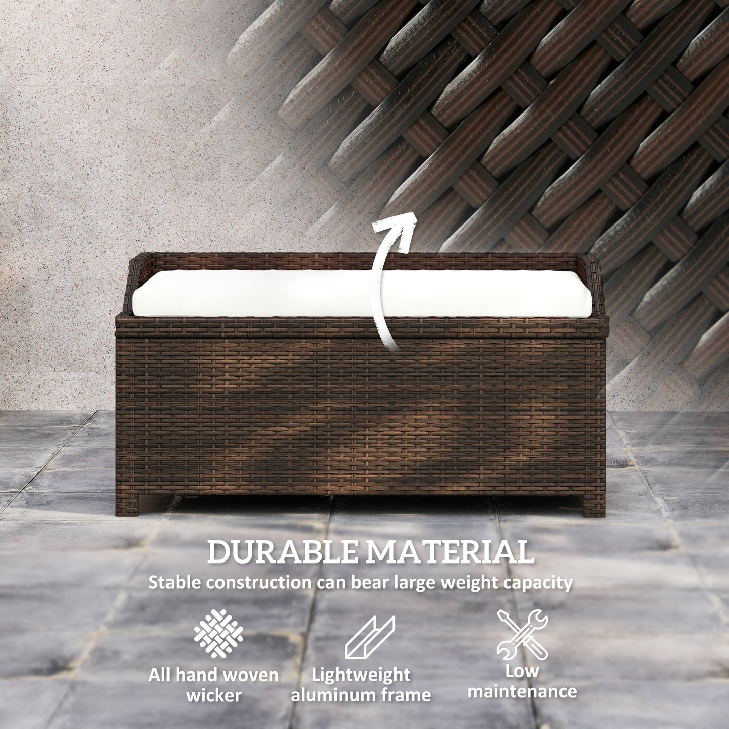 Outdoor Storage Bench with Cushion - Cream White, 2-in-1 Design
