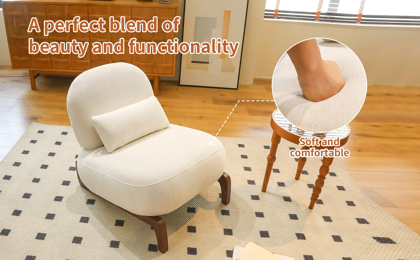 Cozy White Accent Chair with Solid Wood Legs - Set of 2