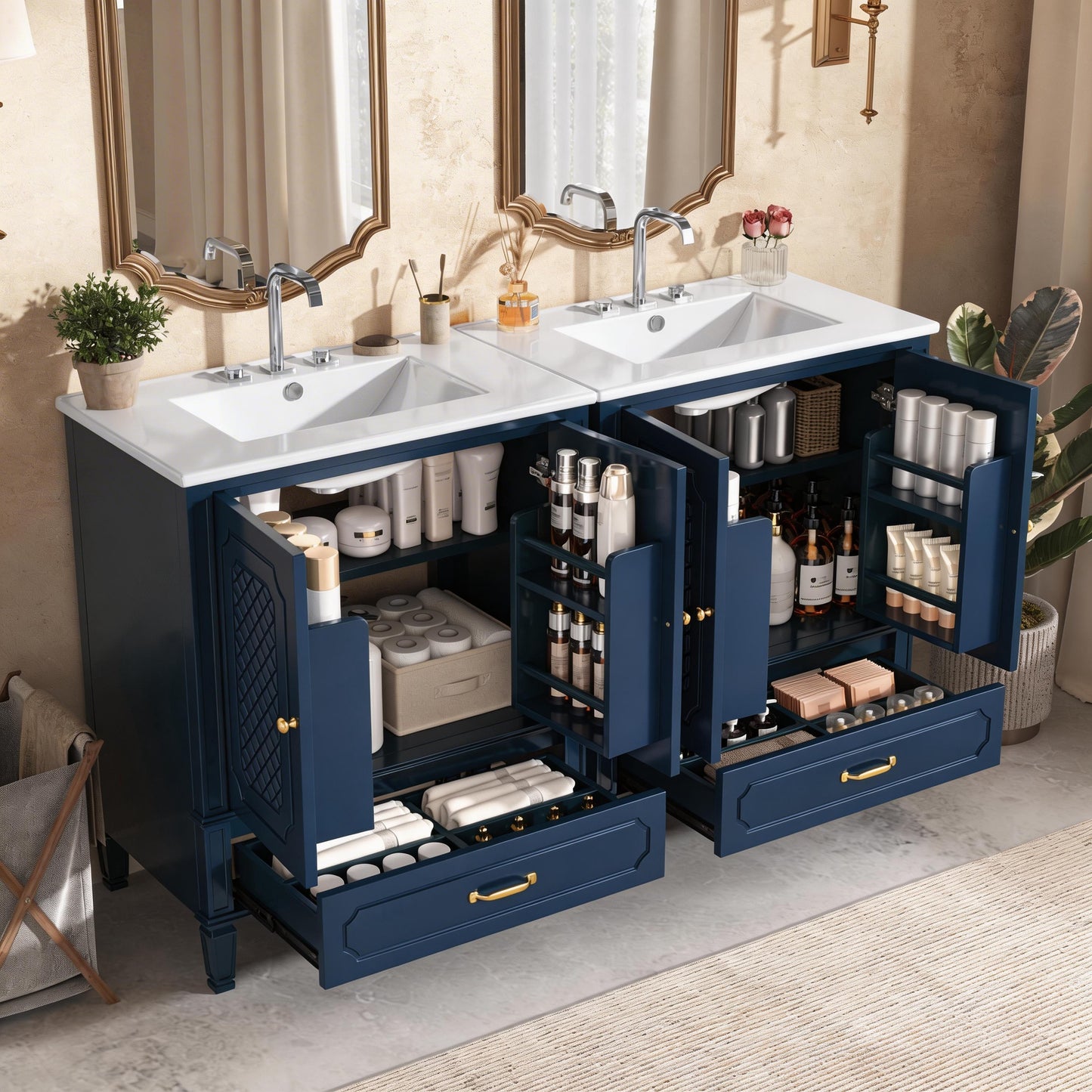 60" Double Sink Bathroom Vanity Combo Set - Blue