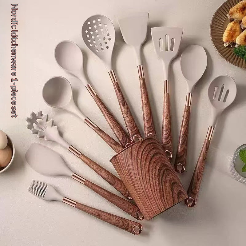 Silicone Kitchenware Set with Storage Seat - Nonstick Pan, Multi-Size Options