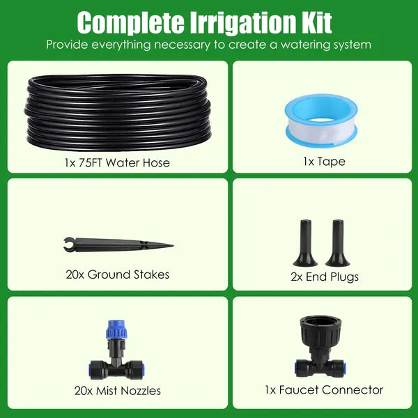 Complete Garden Drip Irrigation System Kit 75FT with Adjustable Nozzles
