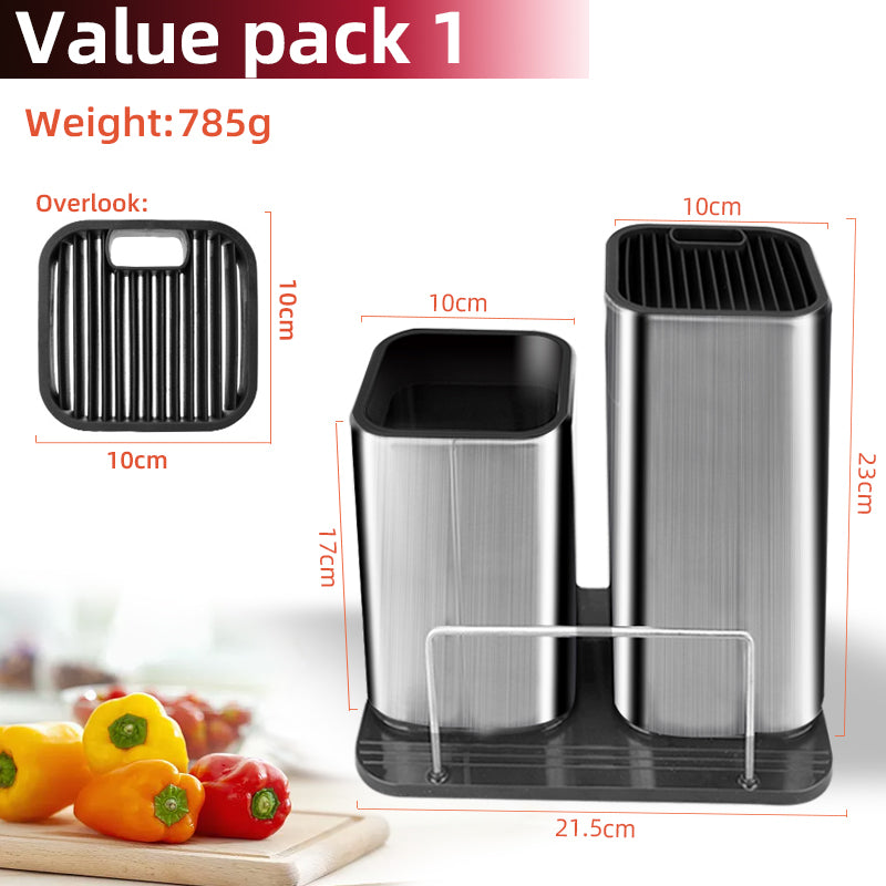 Stainless Steel Drainable Knife Holder with Storage Options