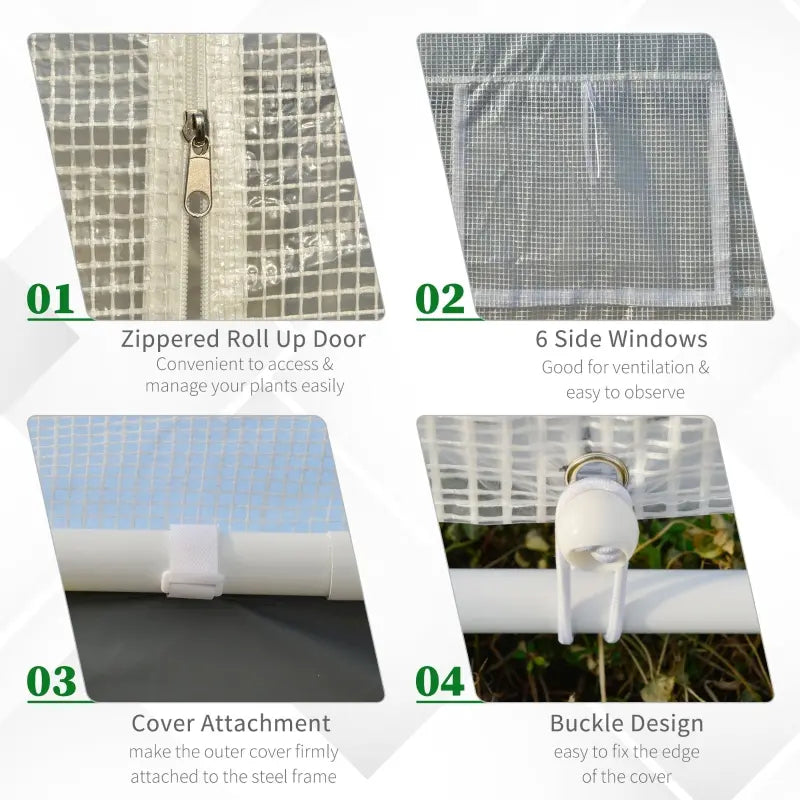 Walk-In Greenhouse with Roll-Up Windows and Weather Cover - White Garden Shelter