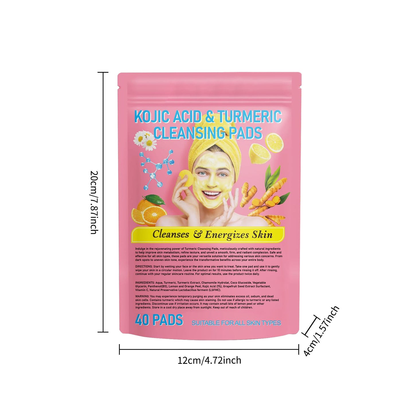 Gentle Skin Care Exfoliating Cleansing Pads - Turmeric & Kojic Acid, 40pcs