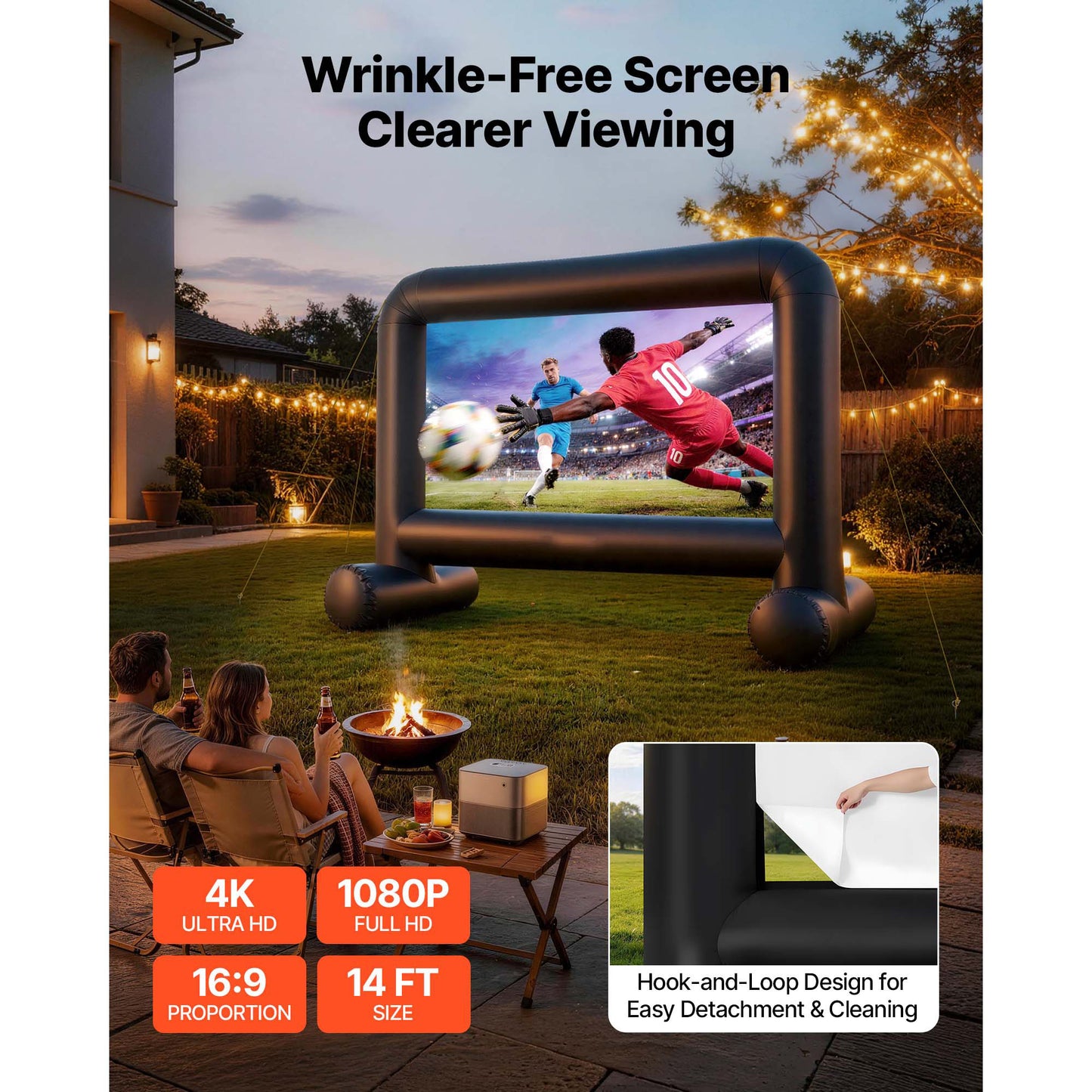 14 Ft Inflatable Outdoor Movie Screen with Storage Bag - Easy Setup for Backyard & Parties