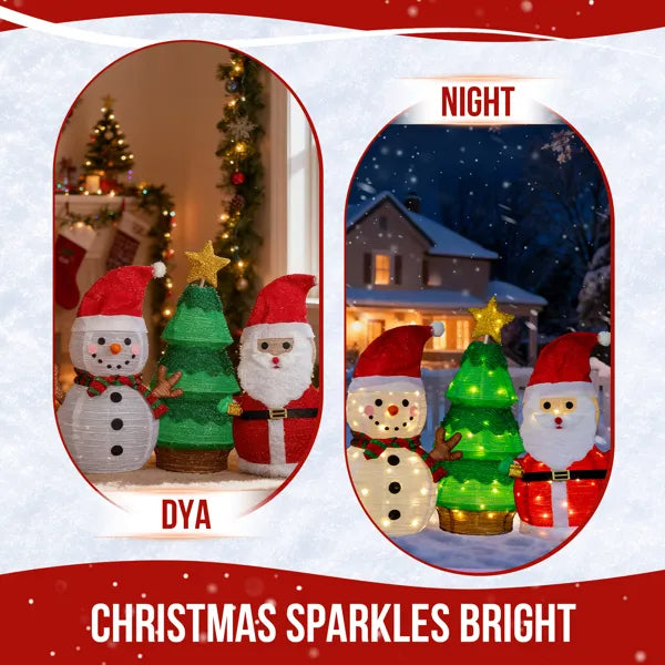 Lighted Santa, Snowman & Christmas Tree Decorations Set - 150 LED