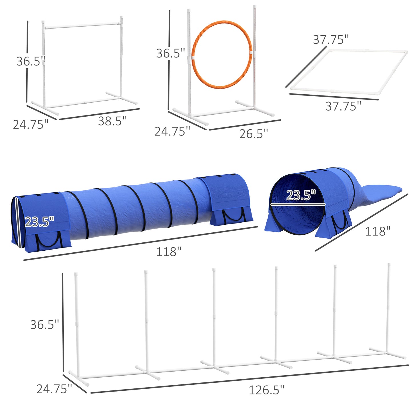 Dog Agility Training Equipment Set with Tunnels, Hurdles, Poles & Ring