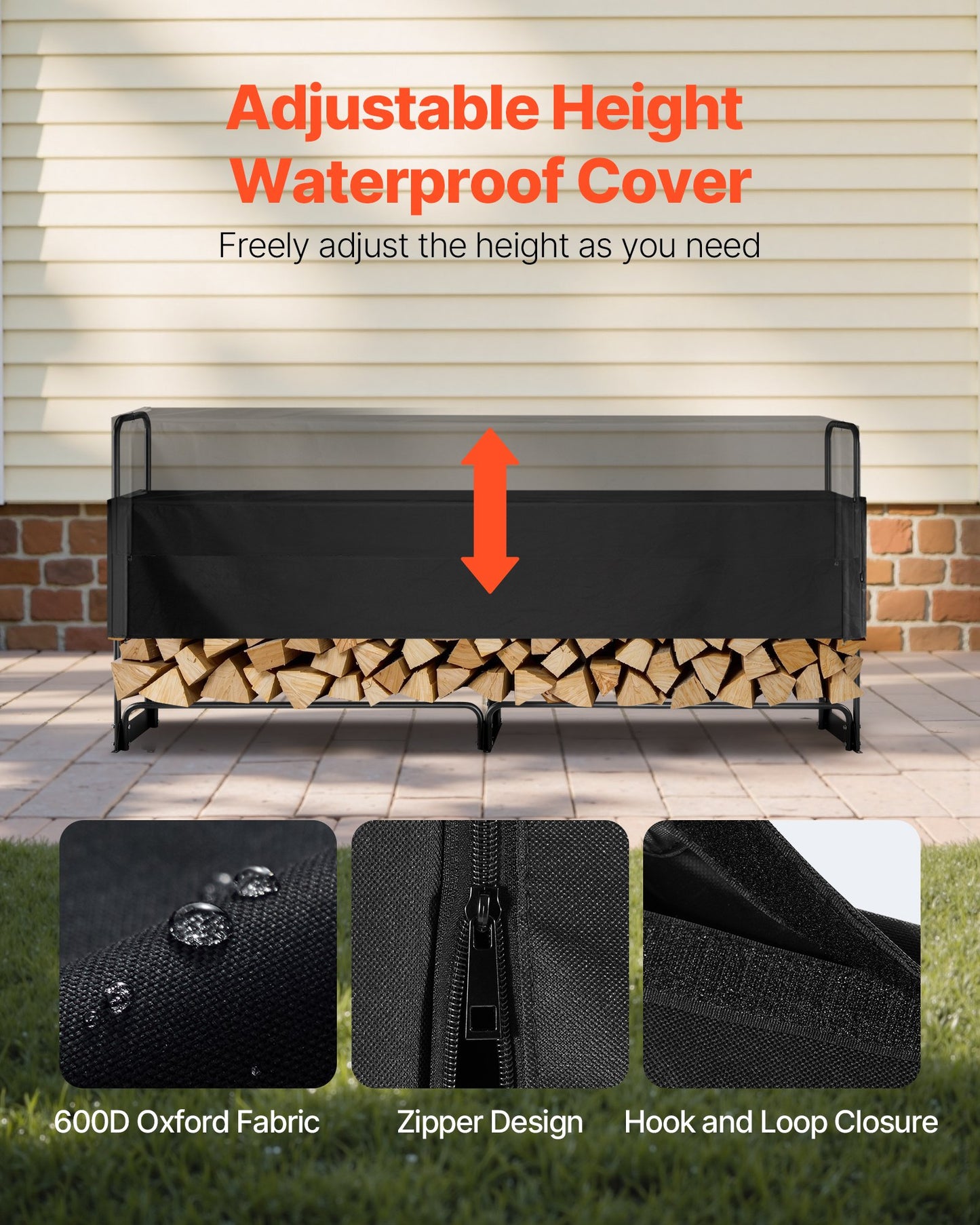 Outdoor Firewood Rack with Cover - Heavy Duty 102x14.2x46.1 In Log Storage for Patio & Indoor Use