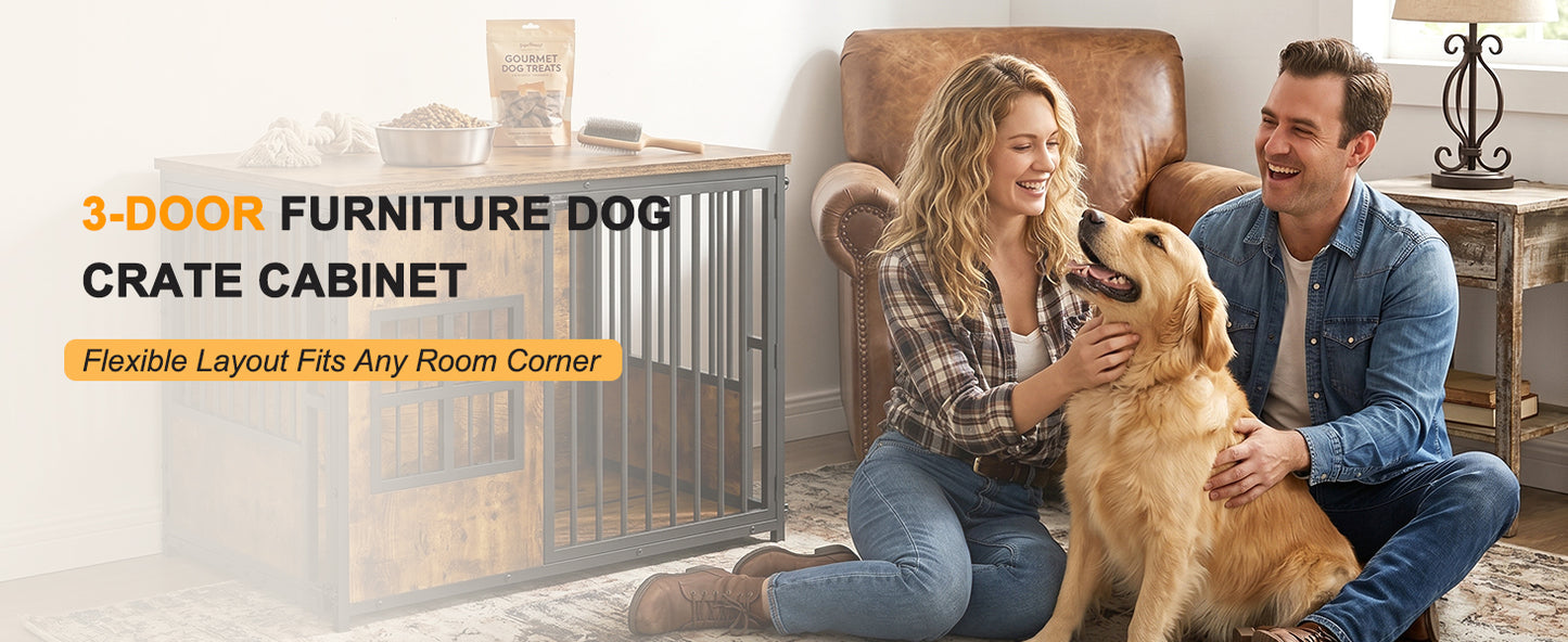 Large Wooden Dog Crate Furniture with Storage Top - Indoor Pet Kennel
