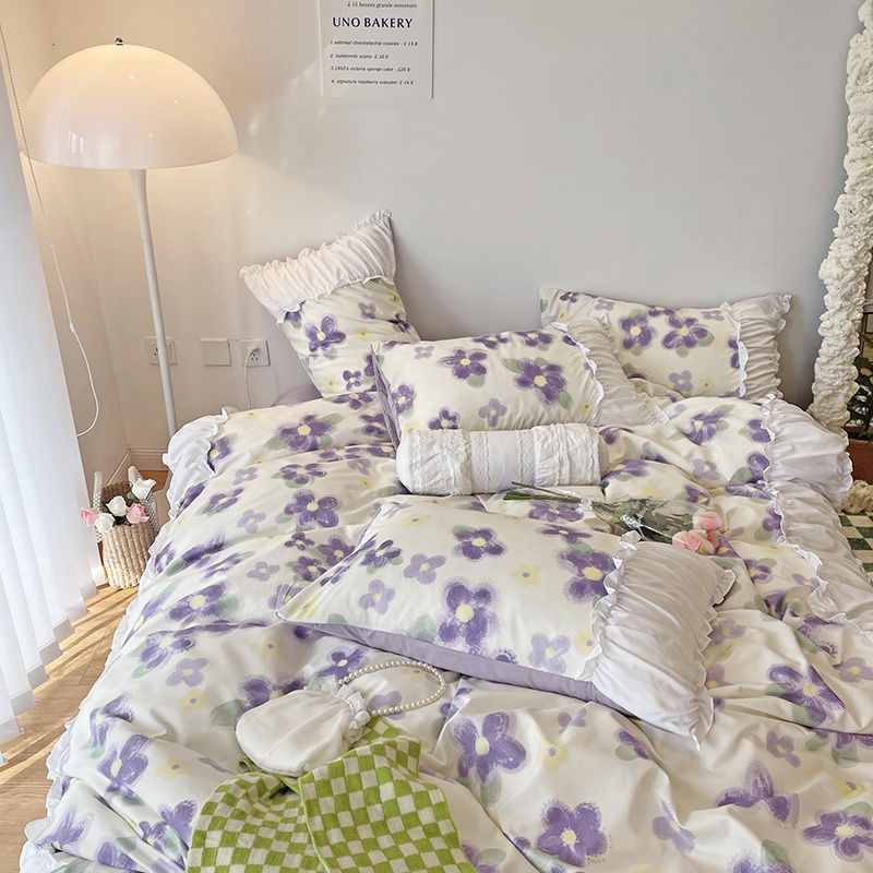 French Lace Pleated Bed Skirt Set of Four - Multiple Sizes & Styles