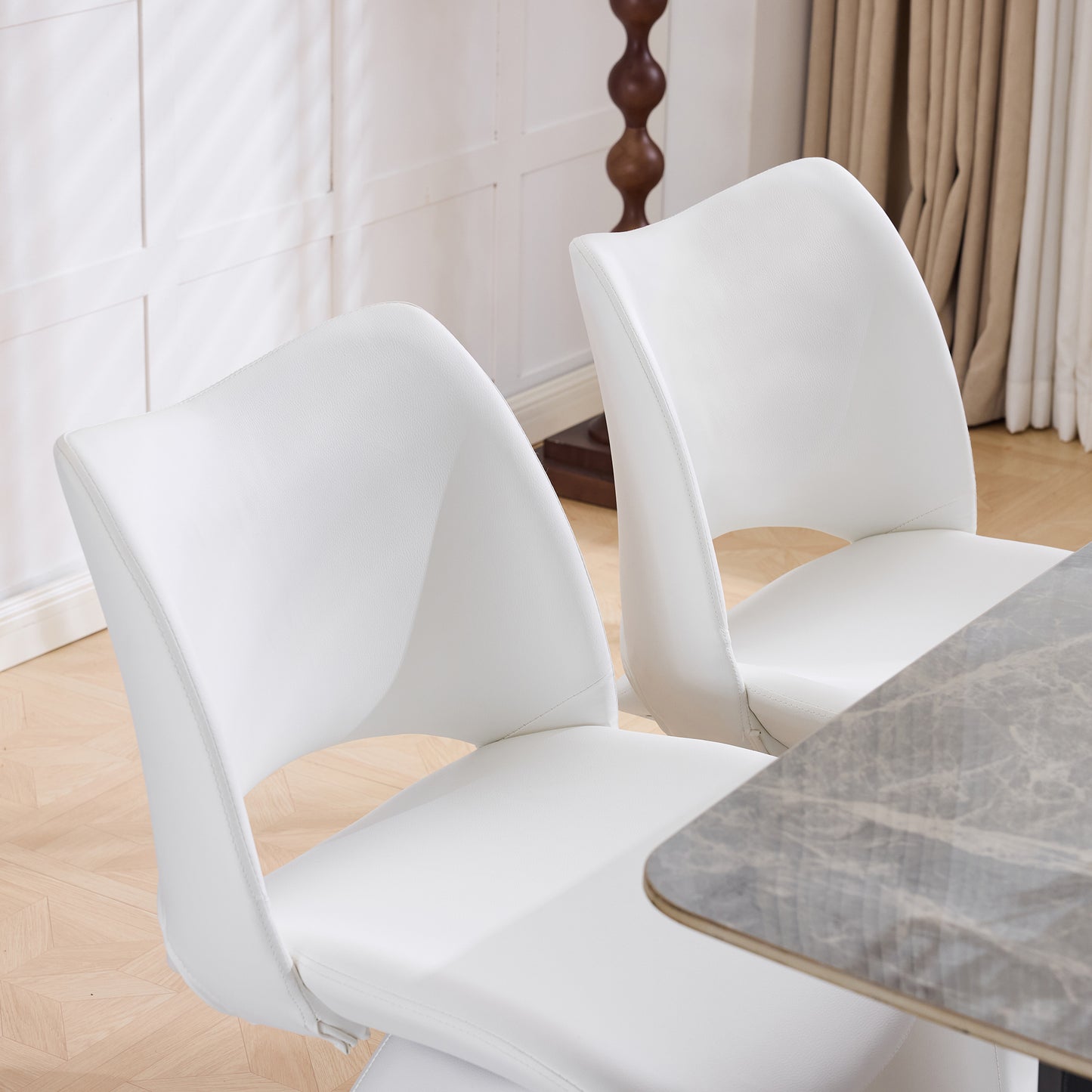 White Swivel Dining Chair - Modern High-Back Design