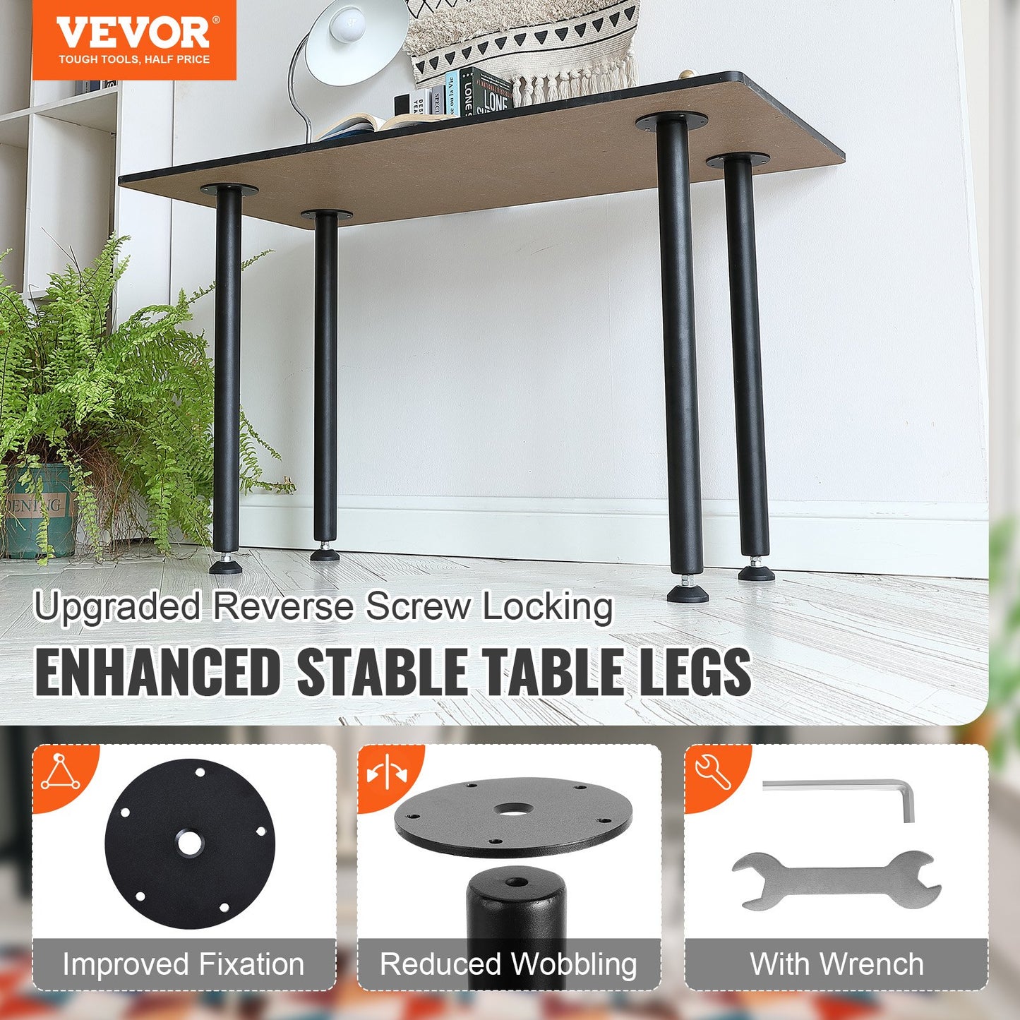 Adjustable Steel Desk Legs Set of 4 - Heavy Duty 1200 Lb Capacity, Black