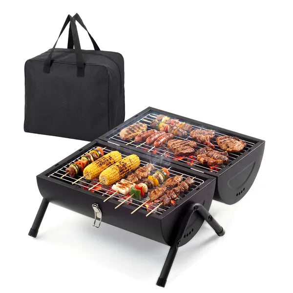 Portable Charcoal Grill - Double-Sided BBQ Tabletop Grill for Camping