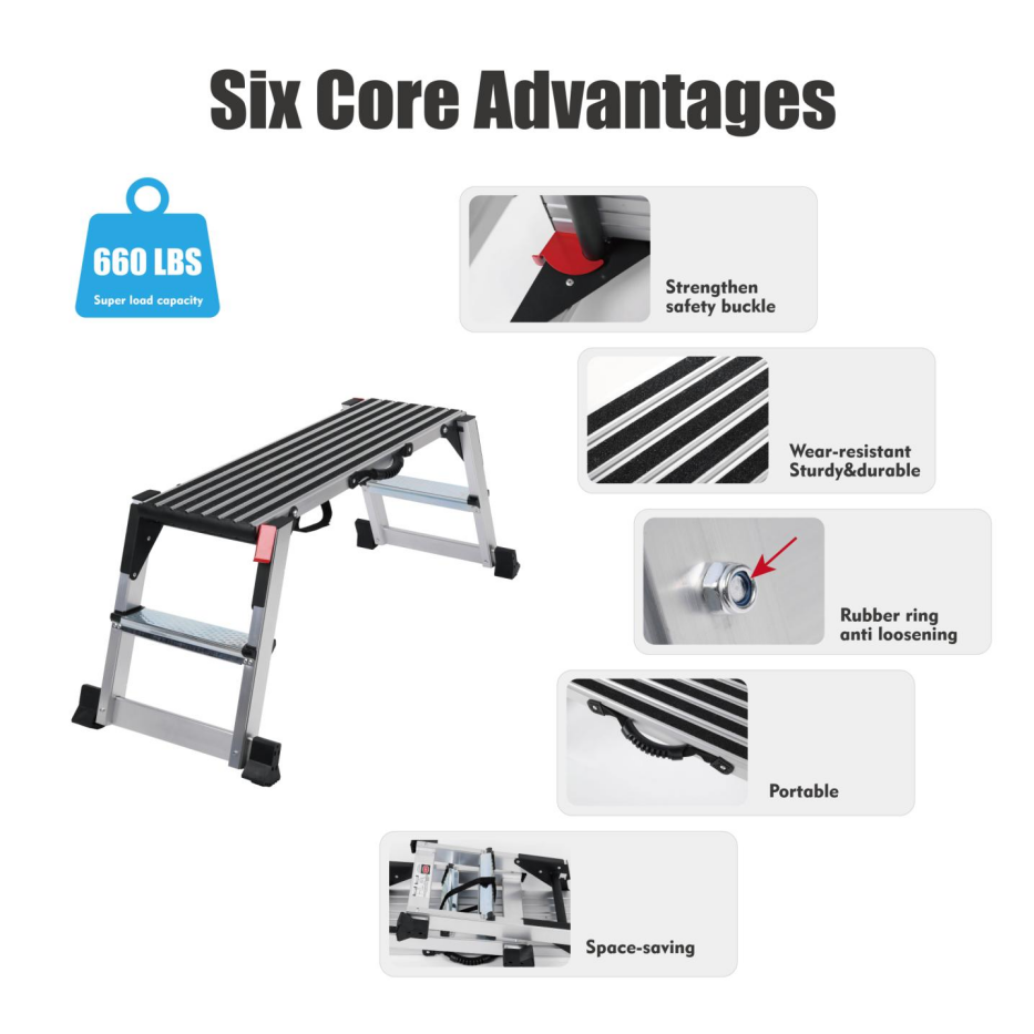 Heavy Duty Aluminum Folding Work Platform - 660 Lb Load Capacity for Painting, Cleaning, Vehicle Washing