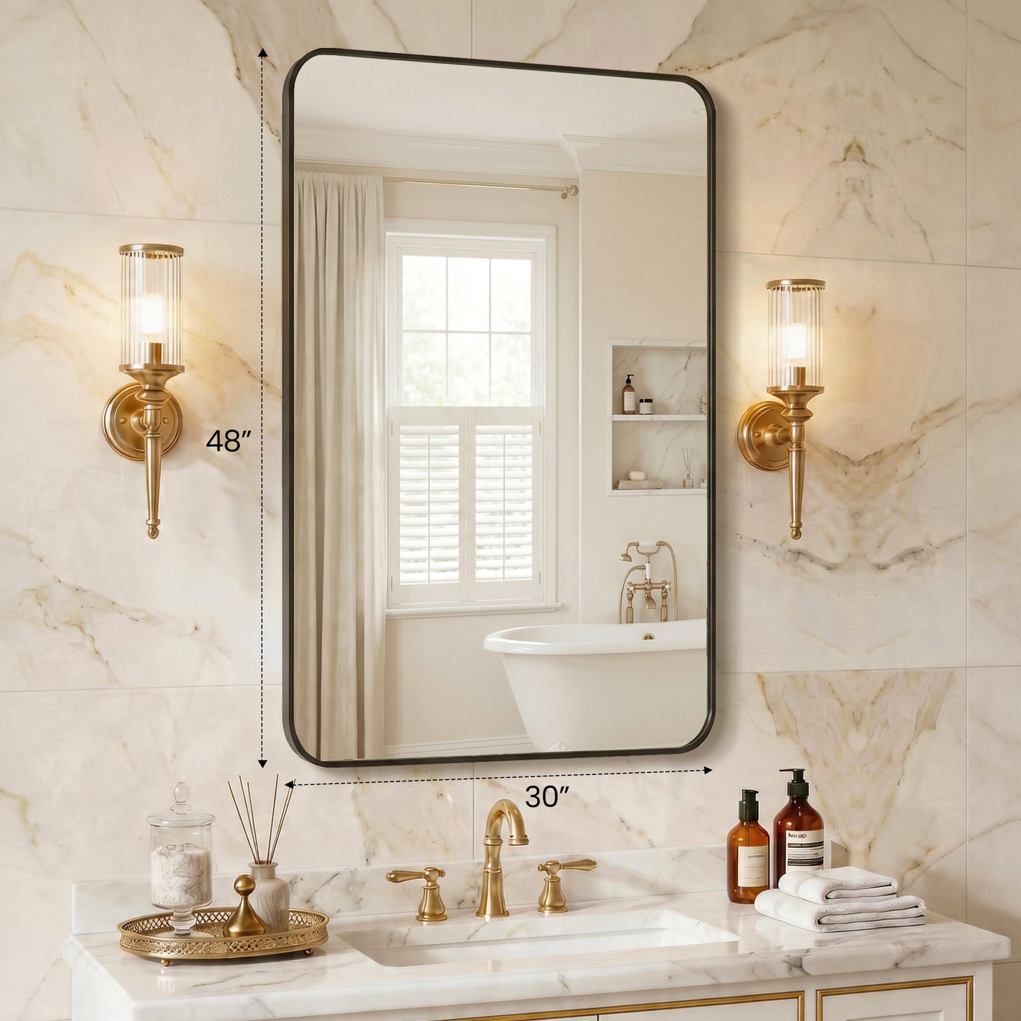 Rectangular Wall Mirror with Metal Frame - Multiple Sizes and Finishes