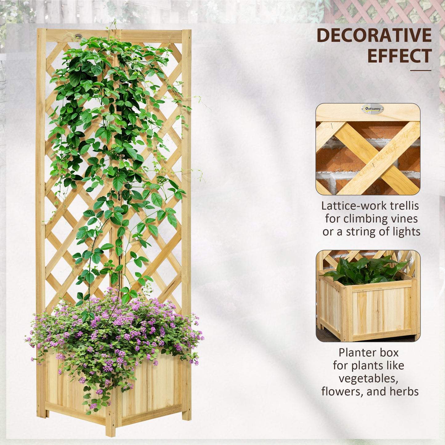 Wooden Raised Garden Bed with Trellis for Vines Vegetables Herbs - Natural 1560x440x90mm