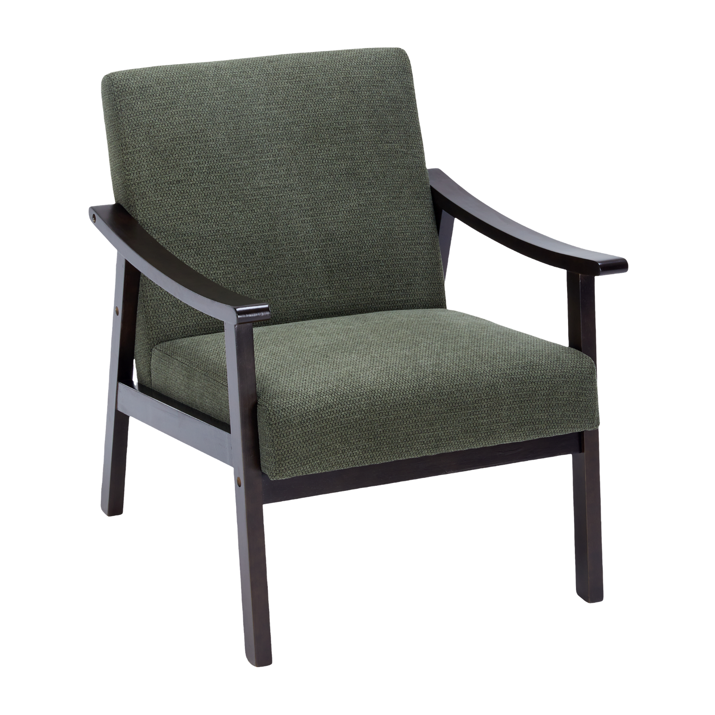 Antique Green High Back Armchair - Solid Wood Legs